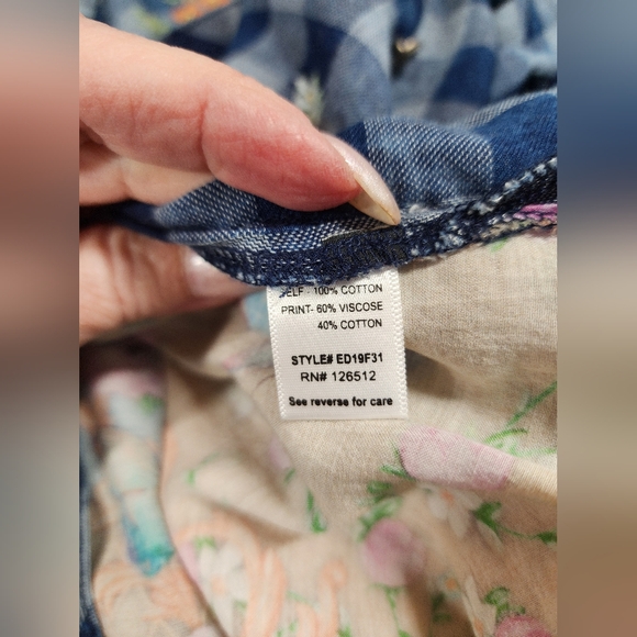 Aratta Blue Checkered Shirt with Floral Details - Picture 9 of 9